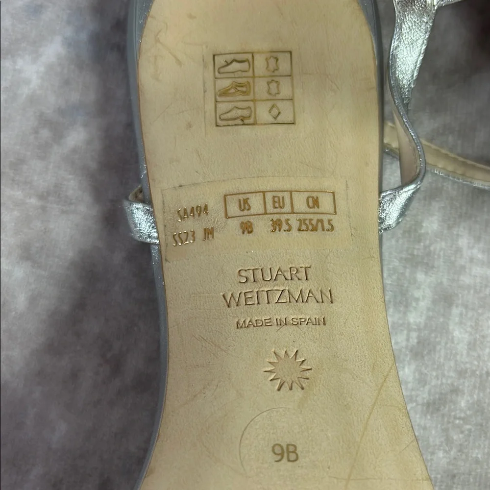 EUC Stuart Weitzman Starla 80 Silver‎ Strappy Heeled Sandals Sz 9 Leather Luxury